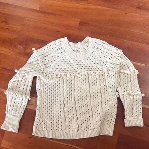 Willow & clay Women's Cream Sweater with Pom-Pom Details M